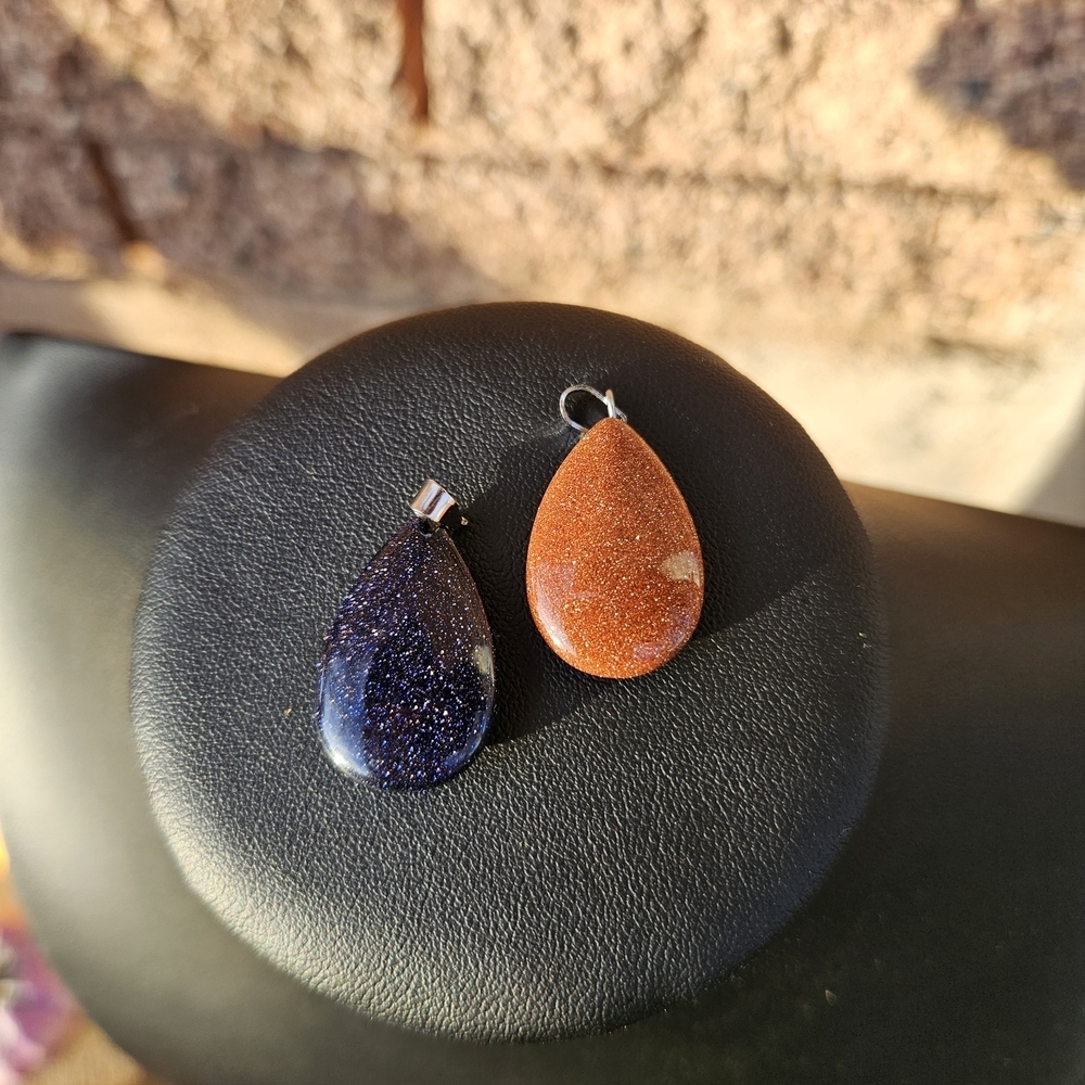 Sandstone Goldstone Teardrop Pendant for Necklace Set Navy Blue Orange Jewelry